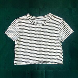 ZARA TRAFALUC Black White Textured Short Sleeve Crop Top